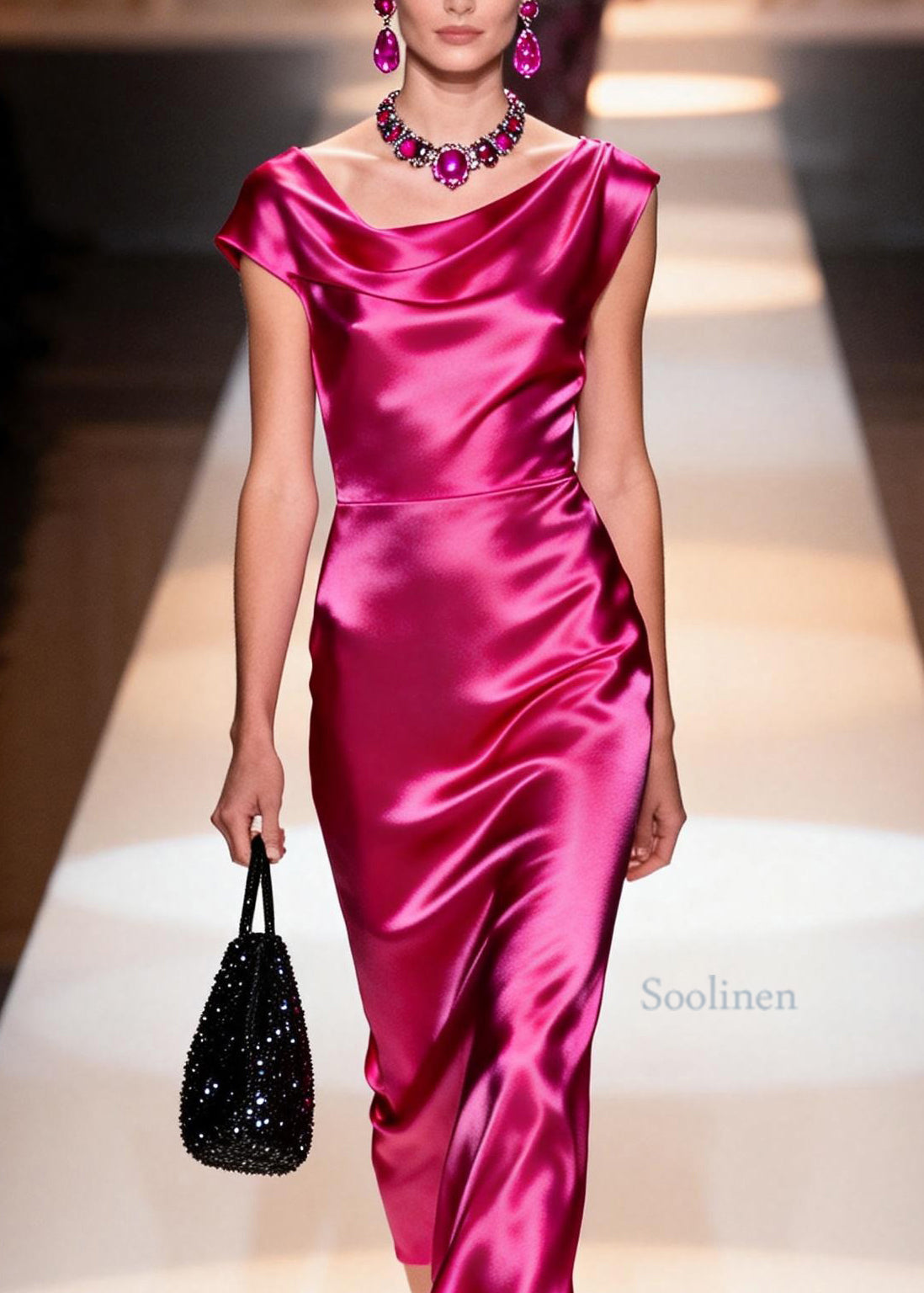 Chic Rose Draping Collar Silk Maxi Dresses Summer