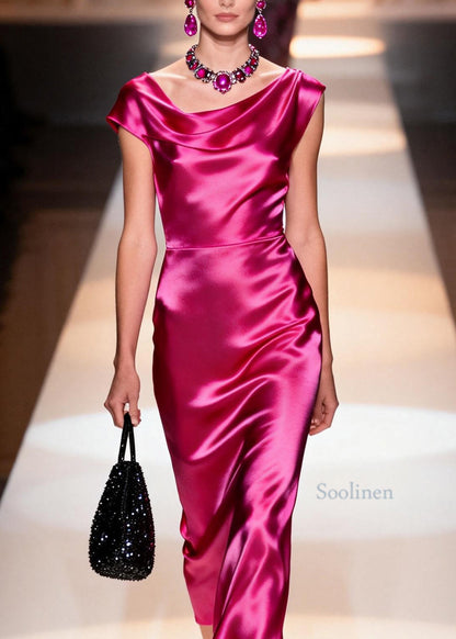 Chic Rose Draping Collar Silk Maxi Dresses Summer