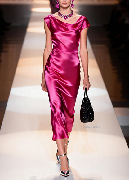 Chic Rose Draping Collar Silk Maxi Dresses Summer