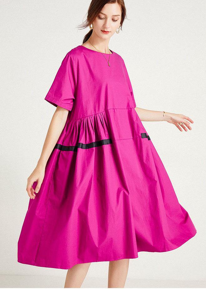 Chic Rose Fashion Pockets Summer Cotton Short Sleeve Party Dress - SooLinen