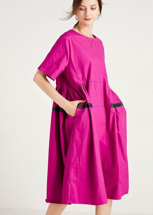 Chic Rose Fashion Pockets Summer Cotton Short Sleeve Party Dress - SooLinen