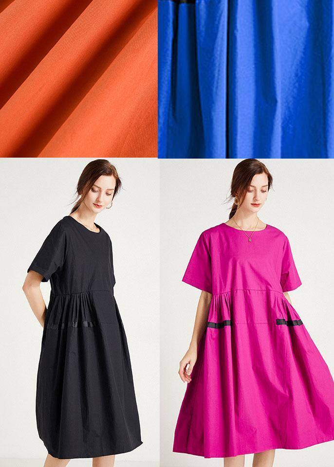 Chic Rose Fashion Pockets Summer Cotton Short Sleeve Party Dress - SooLinen