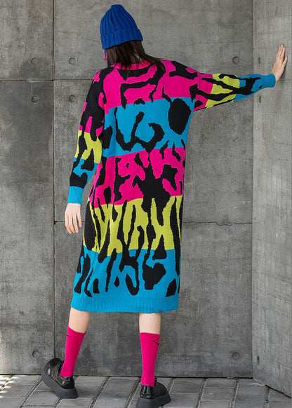 Chic Rose O-Ausschnitt Loose Knit Fall Straight Maxikleid Langarm