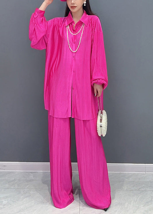 Chic Rose Oversized Wrinkled Draping Two Piece Set Women Clothing Fall