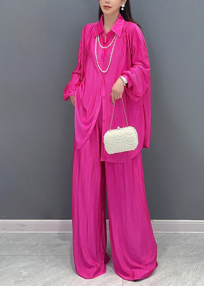 Chic Rose Oversized Wrinkled Draping Two Piece Set Women Clothing Fall