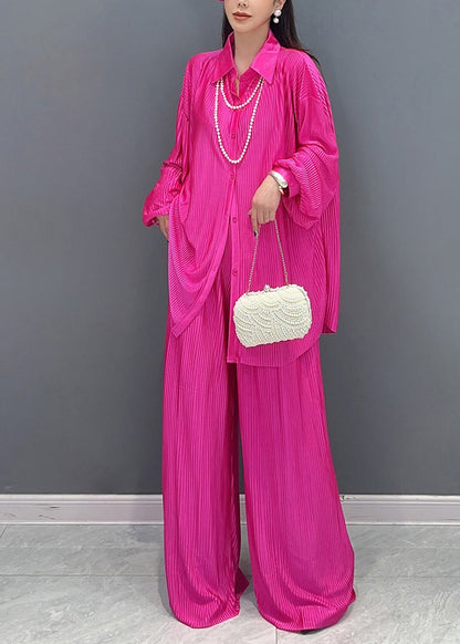 Chic Rose Oversized Wrinkled Draping Two Piece Set Women Clothing Fall