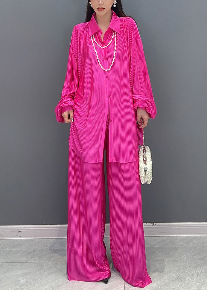 Chic Rose Oversized Wrinkled Draping Two Piece Set Women Clothing Fall