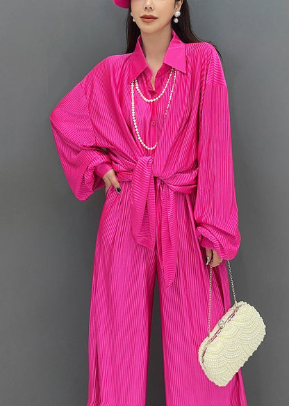 Chic Rose Oversized Wrinkled Draping Two Piece Set Women Clothing Fall