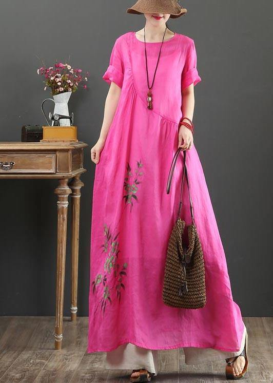 Chic Rose Print asymmetrical design Party Summer Linen Dress - SooLinen