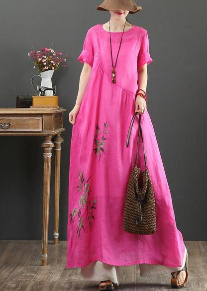 Chic Rose Print asymmetrical design Party Summer Linen Dress - SooLinen