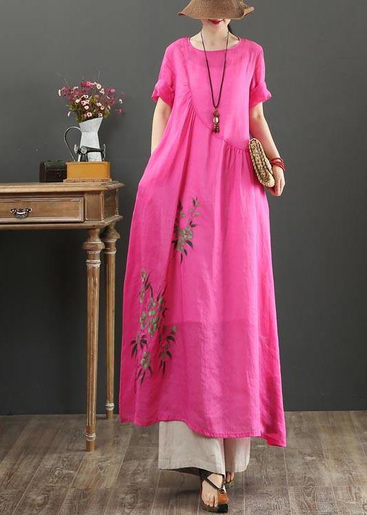 Chic Rose Print asymmetrical design Party Summer Linen Dress - SooLinen