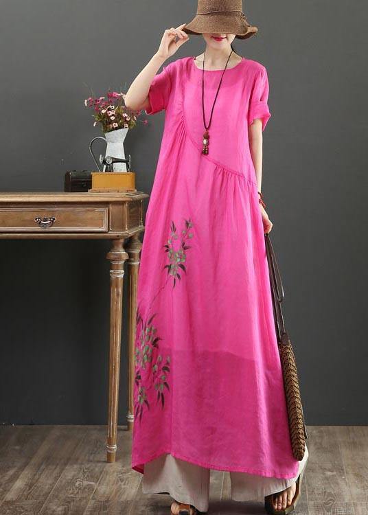 Chic Rose Print asymmetrical design Party Summer Linen Dress - SooLinen