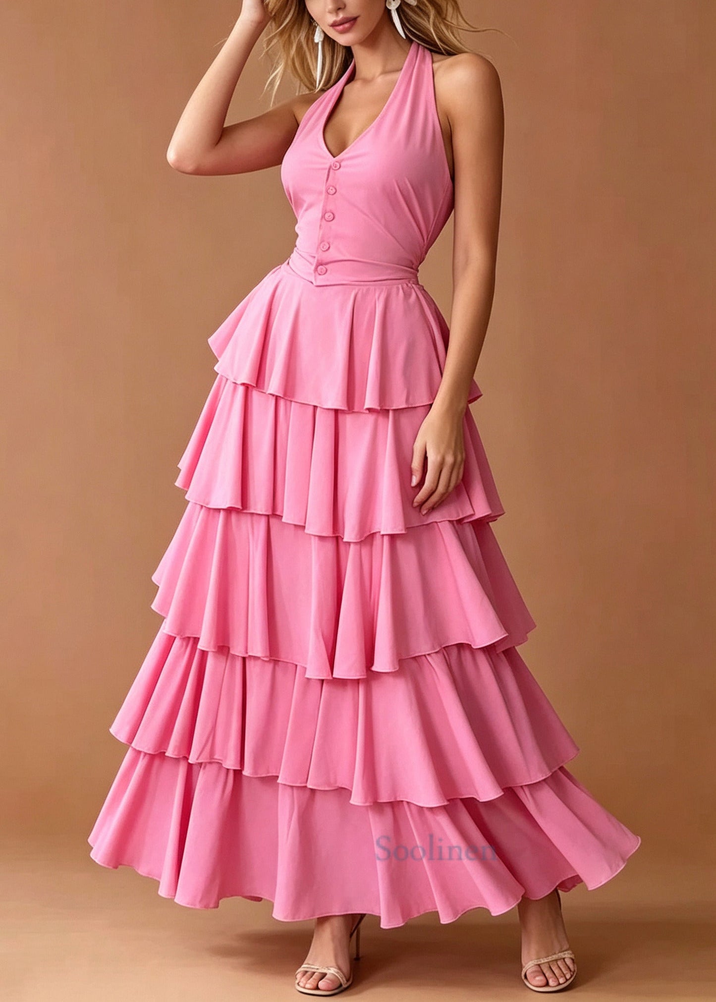 Chic Rose Ruffled Halter Cotton Women Sets 2 Pieces Summer