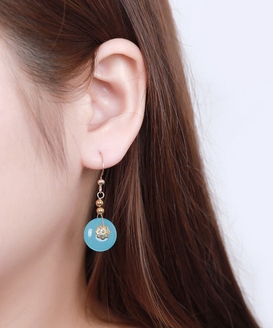 Schicke, meerblaue Tropfenohrringe aus Sterlingsilber mit 14 Karat Gold und Chalcedon