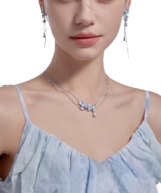 Chic Silk Copper Alloy Zircon Floral Pendant Necklace