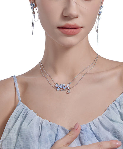 Chic Silk Copper Alloy Zircon Floral Pendant Necklace