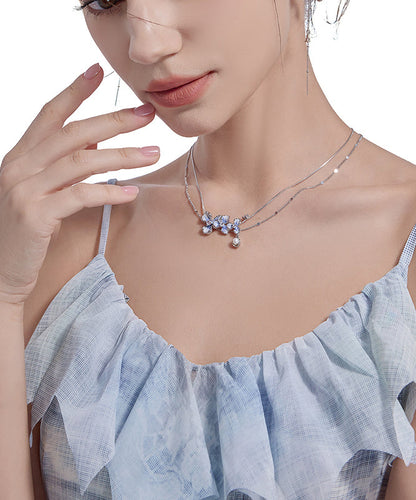 Chic Silk Copper Alloy Zircon Floral Pendant Necklace