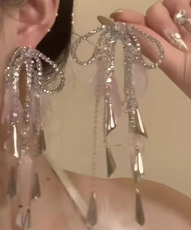 Schicke Seidenkupfer-Zirkon-Acryl-Schleifen-Quasten-Tropfenohrringe