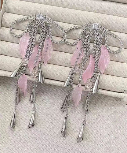 Schicke Seidenkupfer-Zirkon-Acryl-Schleifen-Quasten-Tropfenohrringe