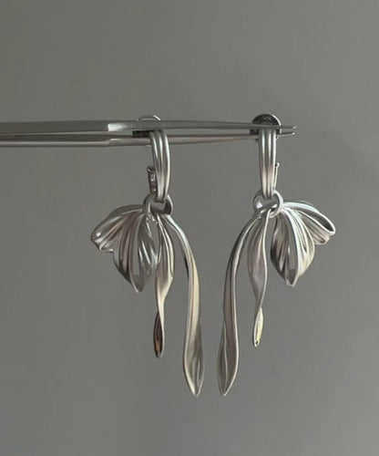Chic Silk Sterling Silver Bow Ribbon Drop Earrings