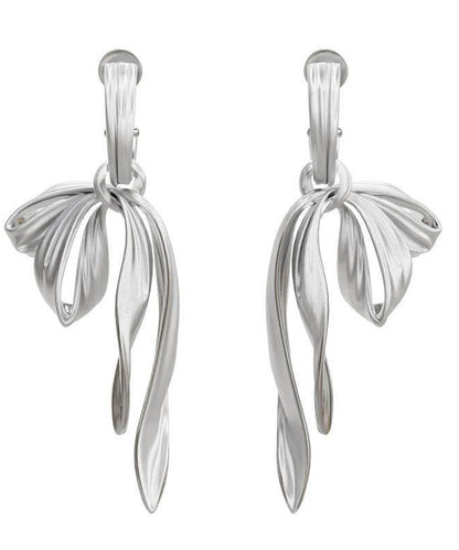 Chic Silk Sterling Silver Bow Ribbon Drop Earrings