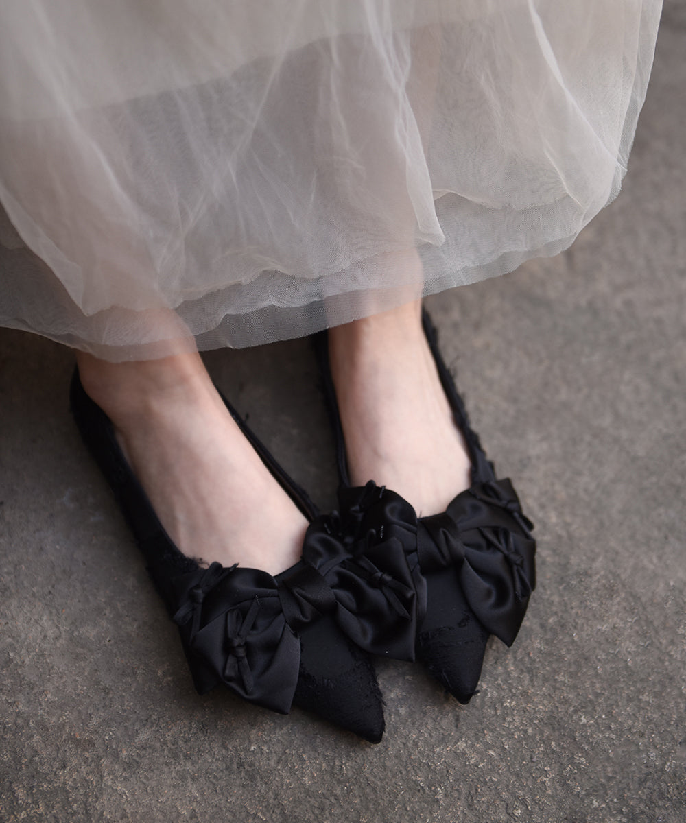 Chic Silver Grey Bow Splicing Flat Feet Shoes Pointed Toe