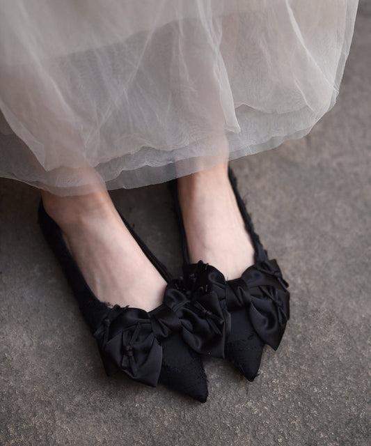 Chic Silver Grey Bow Splicing Flat Feet Shoes Pointed Toe