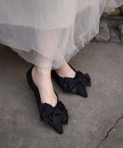 Chic Silver Grey Bow Splicing Flat Feet Shoes Pointed Toe