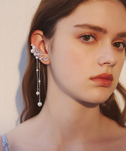 Chic Silver Pearl Tassel Metal Long Earrings