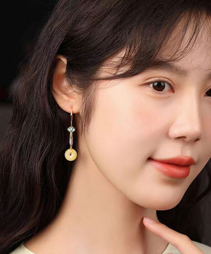 Schicke silberne Zirkonia-Ohrhänger aus gelber Jade