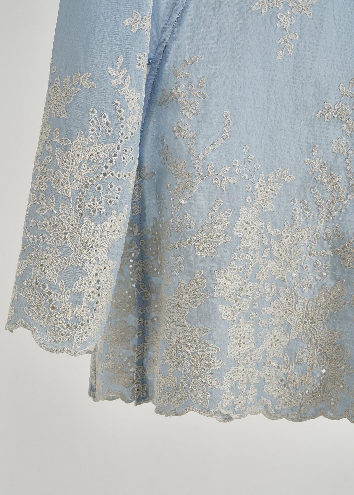 Chic Sky Blue Embroidered Hollow Out Cotton Top Spring