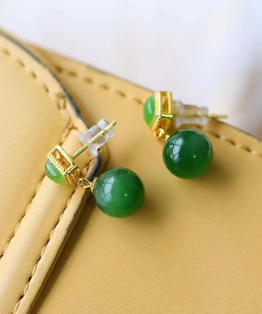 Elegantes pendientes colgantes de jade dorado en plata de ley verde espinaca