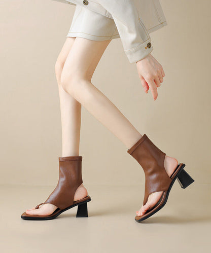 Chic Splicing Chunky Flip Flops Boots Brown Faux Leather