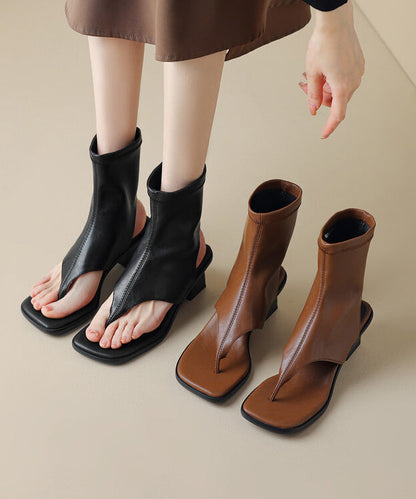 Chic Splicing Chunky Flip Flops Boots Brown Faux Leather