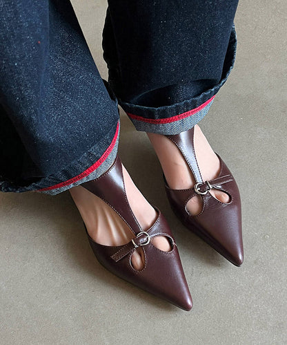 Chic Splicing Chunky Hollow Out Sandals Brown Cowhide Leather