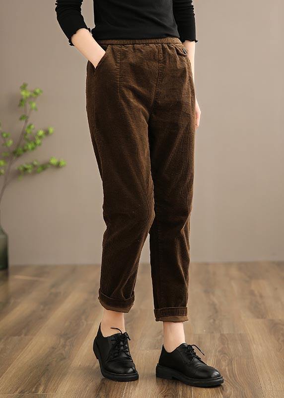 Chic Spring Women Trousers Vintage Chocolate Sewing Elastic Waist Patchwork Pant - SooLinen
