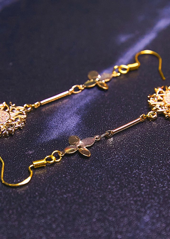 Schicke Sonnenblumen-Ohrhänger aus 14 Karat Gold mit Zirkonia