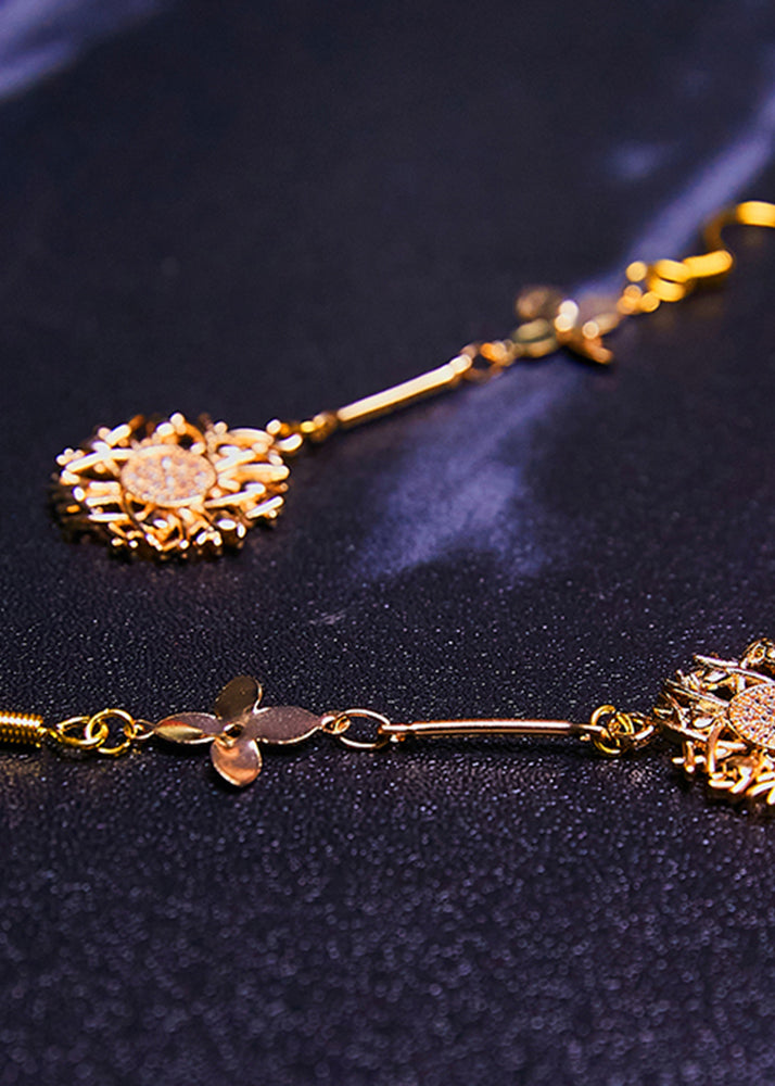 Schicke Sonnenblumen-Ohrhänger aus 14 Karat Gold mit Zirkonia