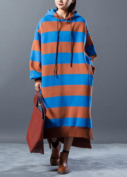 Schicke Pulloverkleider Schöne Hoodies Split Stripe Gestricktes Winterkleid