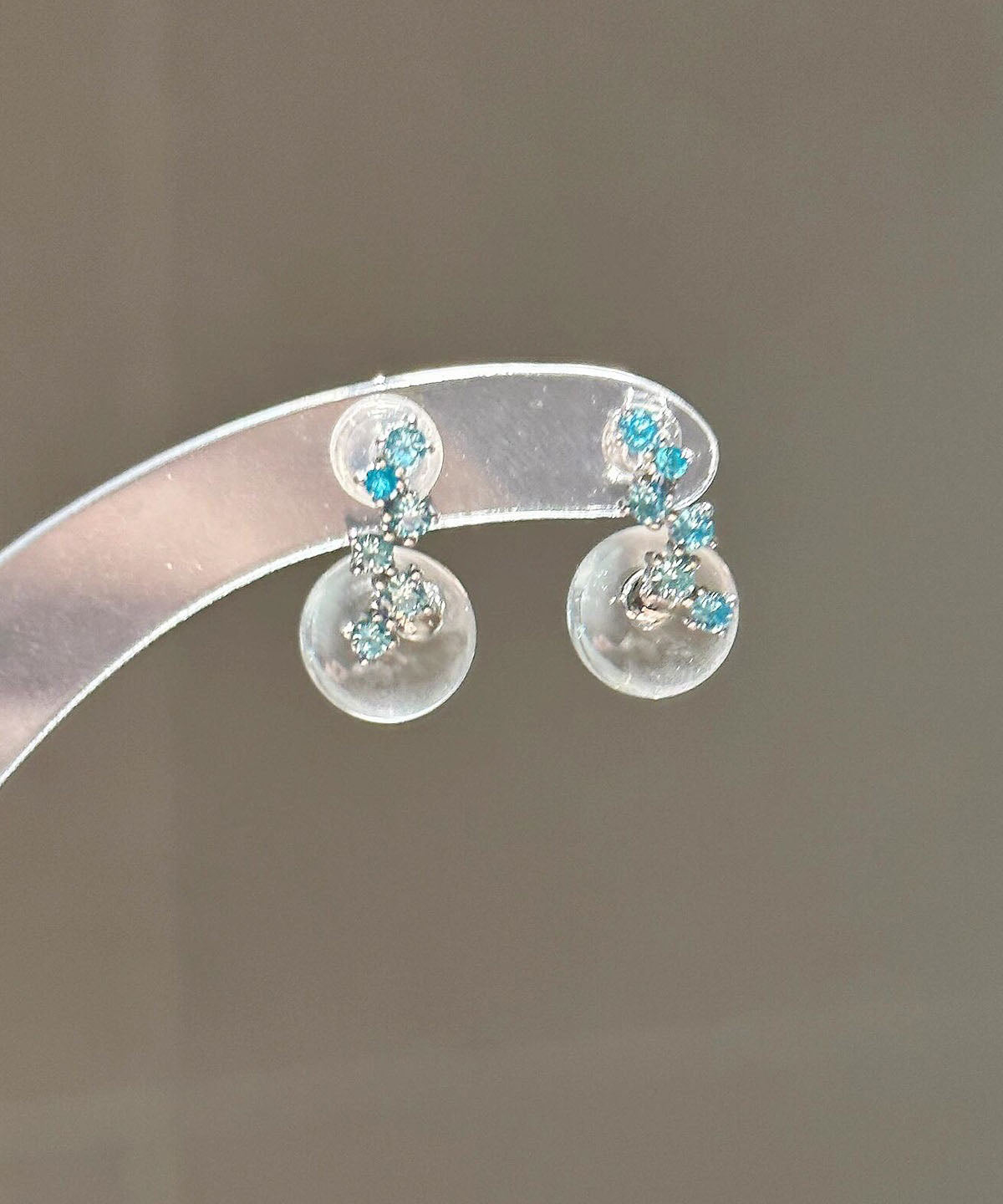 Chic Transparent Color Sterling Silver Zircon Glass Marble Drop Earrings