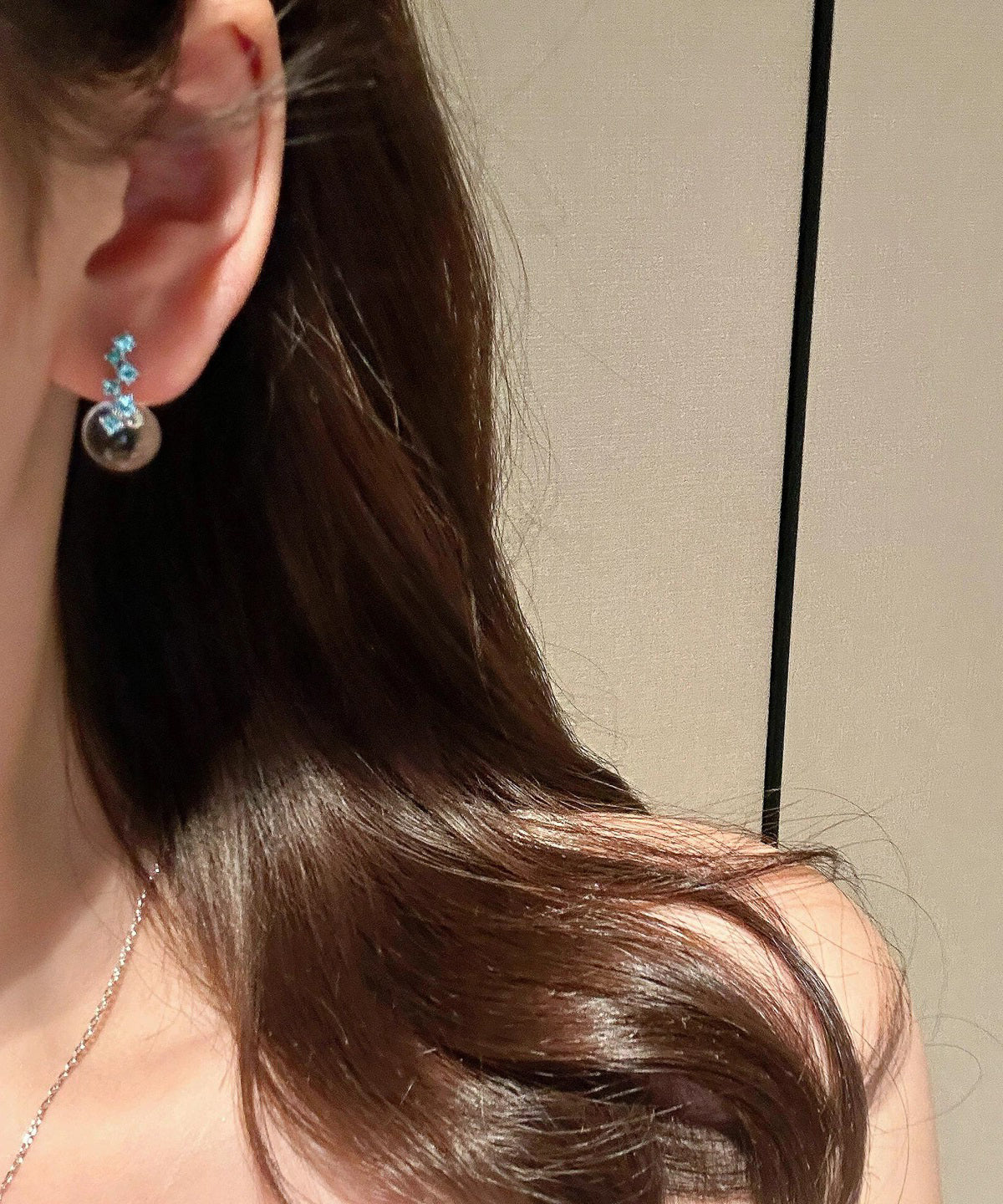 Chic Transparent Color Sterling Silver Zircon Glass Marble Drop Earrings