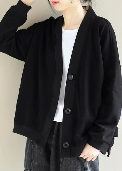 Chic V Neck Button Down Fashion Spring Trench Coat Black Silhouette Jackets - SooLinen