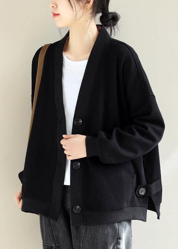 Chic V Neck Button Down Fashion Spring Trench Coat Black Silhouette Jackets - SooLinen