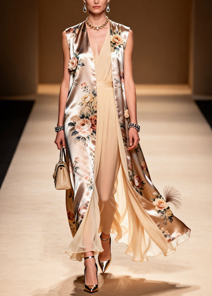 Chic V Neck Print Chiffon Two Pieces Set Summer