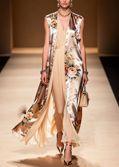 Chic V Neck Print Chiffon Two Pieces Set Summer