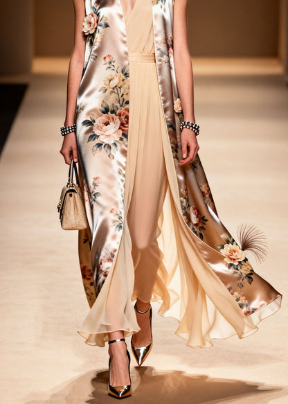 Chic V Neck Print Chiffon Two Pieces Set Summer