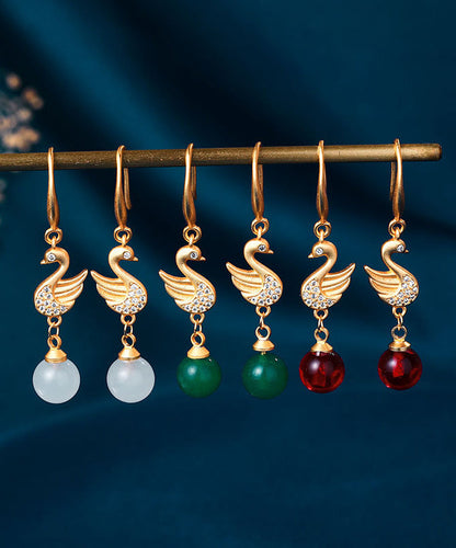 Schicke Creolen mit Jade-Kristall-Intarsien in Weiß 24 Karat Gold