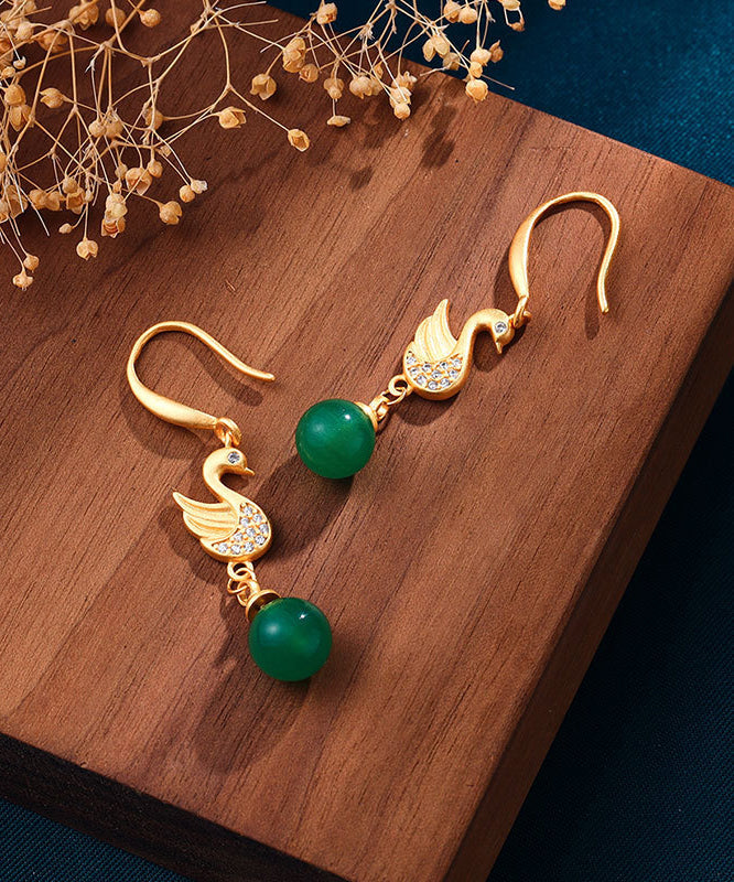 Schicke Creolen mit Jade-Kristall-Intarsien in Weiß 24 Karat Gold