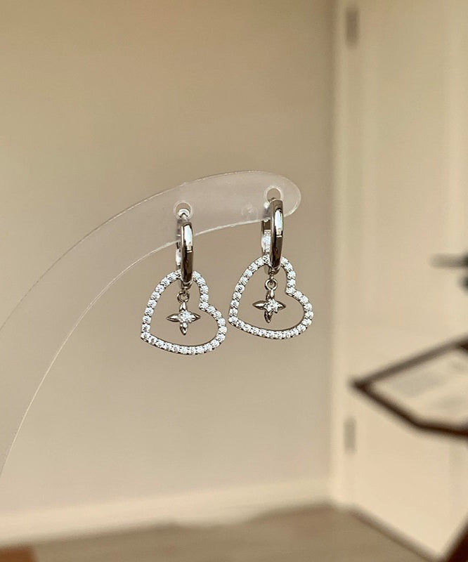 Chic White Alloy Zircon Hollow Out Love Cross Hoop Earrings