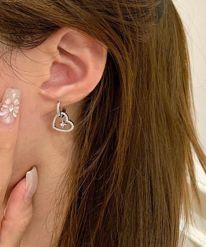 Chic White Alloy Zircon Hollow Out Love Cross Hoop Earrings